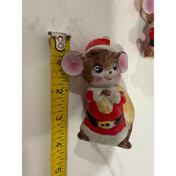 Vintage Santa Mouse Figurines, Taiwan Ceramic Pair, Christmas Shelf Sitter Decor - Picture 4 of 11